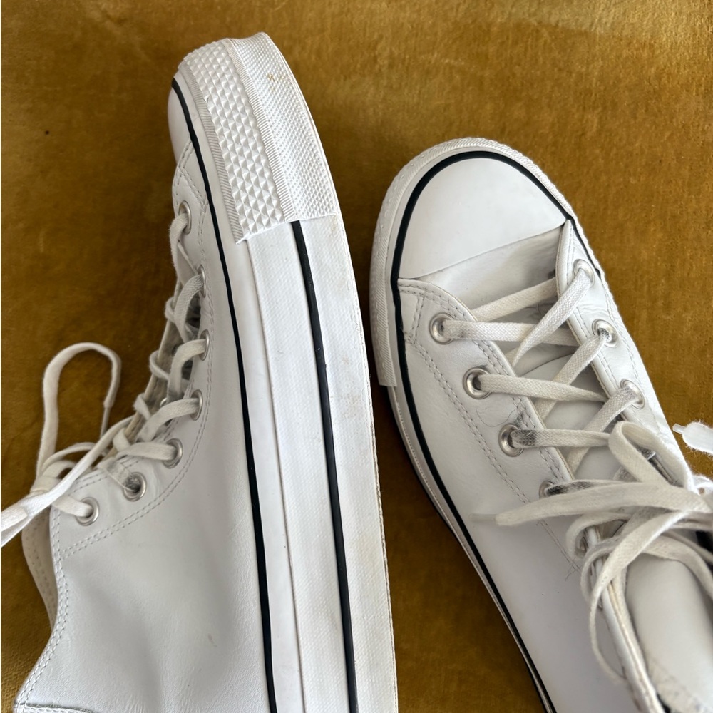 Leather Converse Chuck Taylor All Star Platform High Top Sneakers - White - Picture 4 of 12